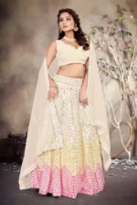 cream color faux georgette fabric embroidered party wear lehenga choli