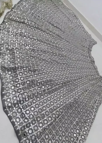 grey color faux georgette fabric embroidered party wear lehenga choli