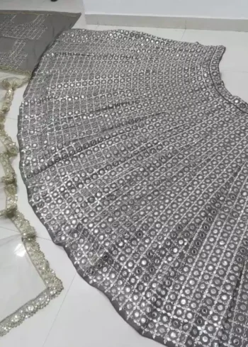 grey color faux georgette fabric embroidered party wear lehenga choli