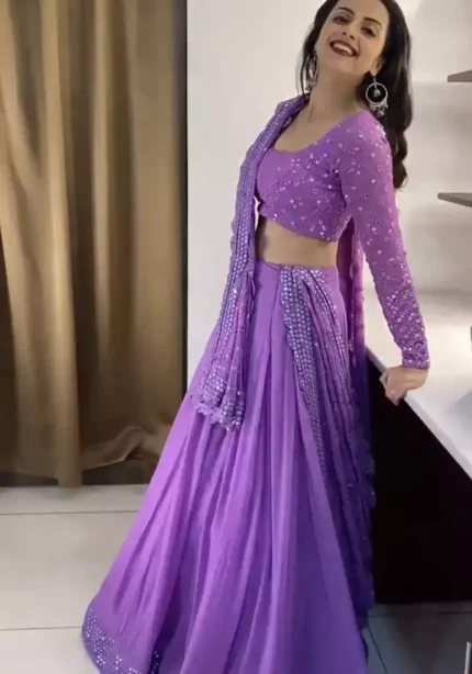 lavender color faux georgette embroidered party wear lehenga choli