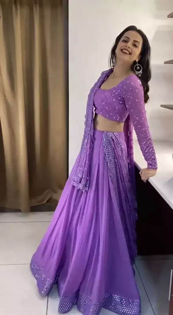 lavender color faux georgette embroidered party wear lehenga choli