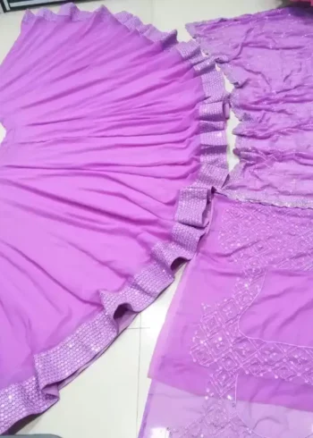 lavender color faux georgette embroidered party wear lehenga choli