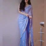 lavender colour saree faux georgette fabric sequins embroidered designer party wear saree