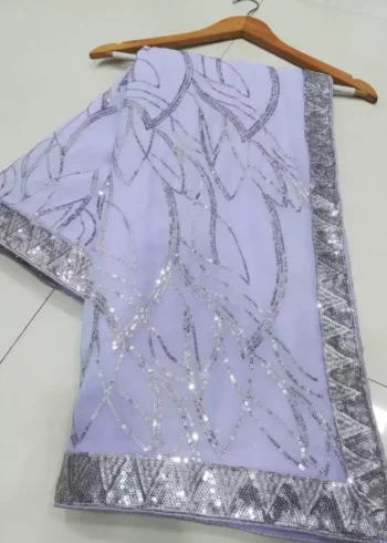 lavender color faux georgette fabric sequins embroidered designer party wear saree