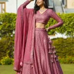 faux georgette fabric metalic pink color embroidered party wear lehenga choli