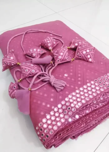 faux georgette fabric metalic pink color embroidered party wear lehenga choli