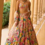 faux georgette fabric multi color embroidered party wear lehenga choli