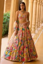 faux georgette fabric multi color embroidered party wear lehenga choli