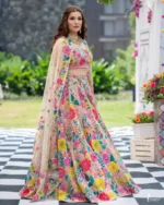 faux georgette fabric multi color embroidered party wear lehenga choli