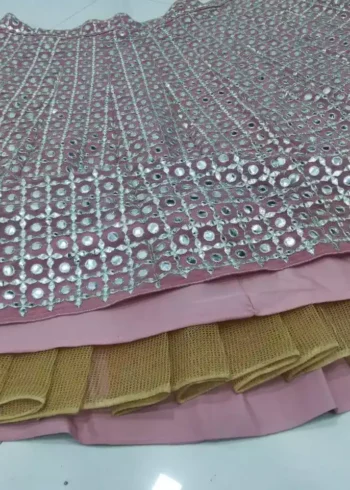 peach color faux georgette fabric embroidered party wear lehenga choli