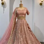 peach color faux georgette fabric embroidered party wear lehenga choli
