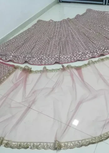 peach color faux georgette fabric embroidered party wear lehenga choli