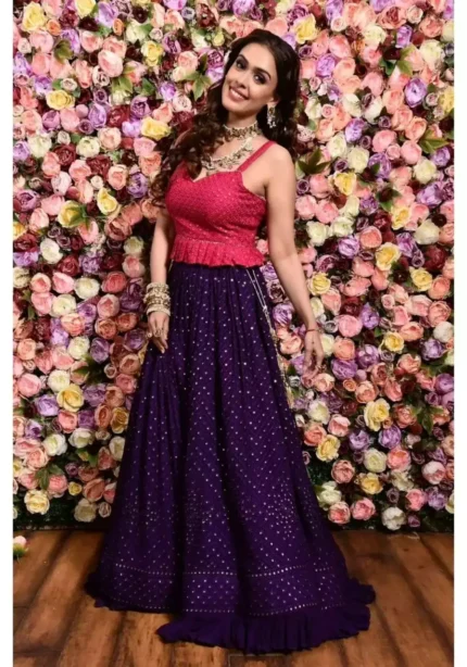 puple color faux georgette fabric party wear lehenga choli