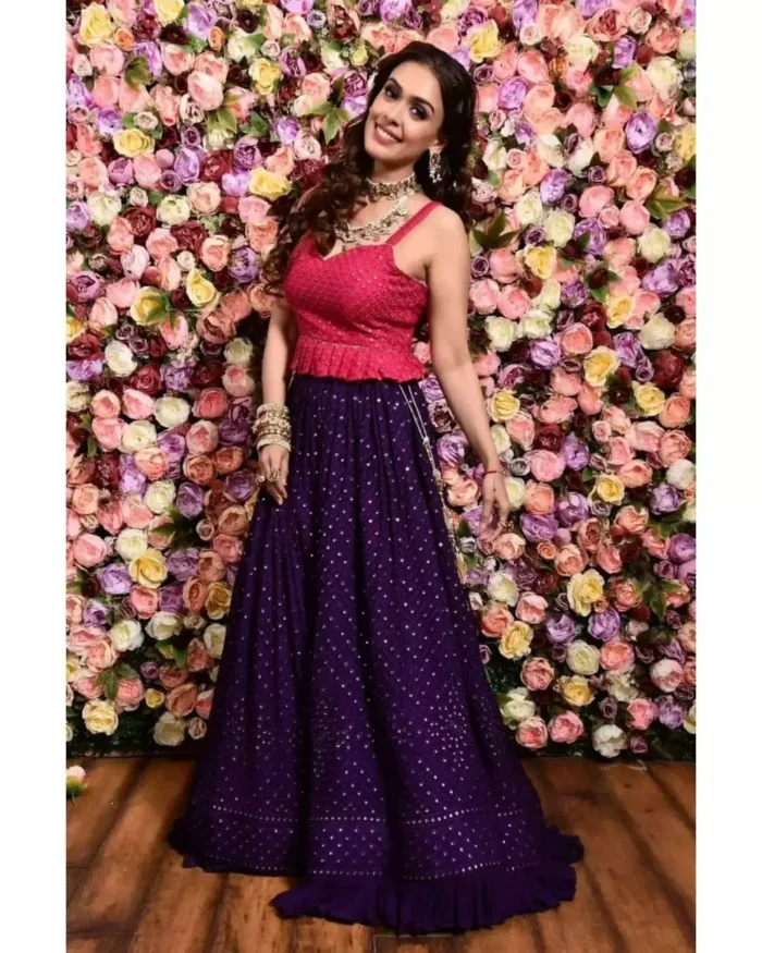 puple color faux georgette fabric party wear lehenga choli