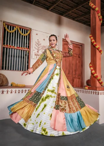 fire traditional indowestern lehenga choli with jacket in white and multi color