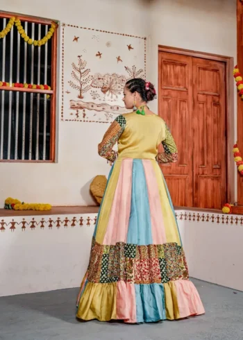 fire traditional indowestern lehenga choli with jacket in white and multi color