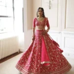gajri color malai satin silk embroidered bridal lehenga choli