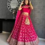 Georgette dark pink color Embroidered party wear Lehenga Choli worn by Sukhmani Gambhir