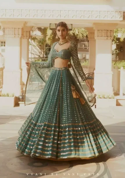 green color faux georgette embroidered party wear and bridal lehenga choli