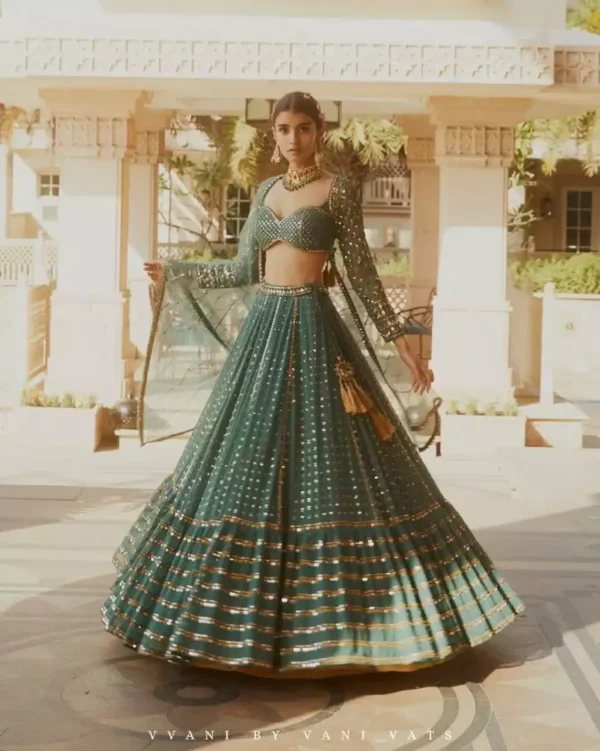 green color faux georgette embroidered party wear and bridal lehenga choli