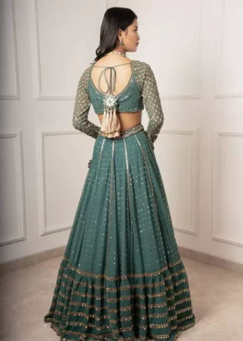 green color faux georgette embroidered party wear and bridal lehenga choli