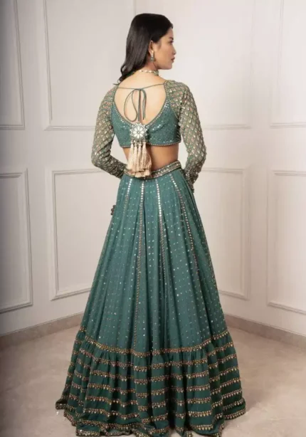 green color faux georgette embroidered party wear and bridal lehenga choli