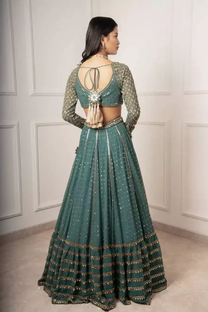 green color faux georgette embroidered party wear and bridal lehenga choli