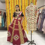 Maroon color heavy printed gamthi work embroided navratri chaniya choli