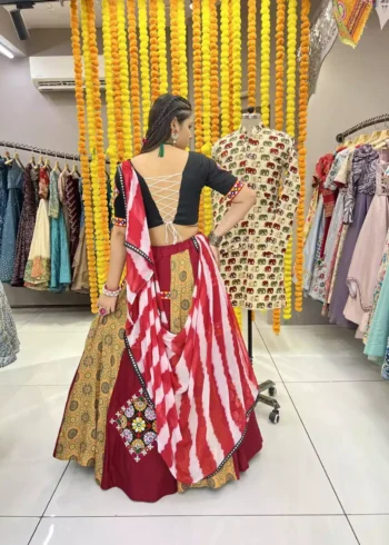 Maroon color heavy printed gamthi work embroided navratri chaniya choli