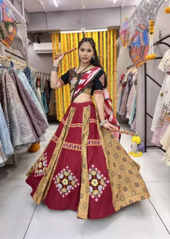 Maroon color heavy printed gamthi work embroided navratri chaniya choli