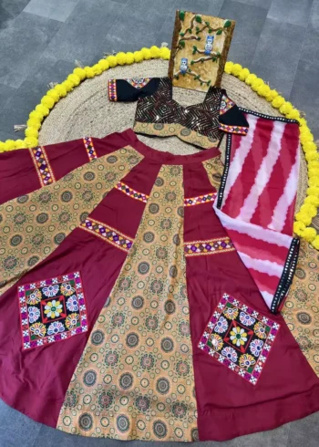 Maroon color heavy printed gamthi work embroided navratri chaniya choli
