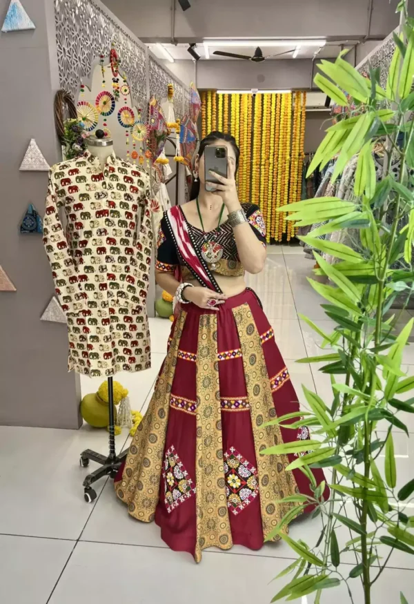 Maroon color heavy printed gamthi work embroided navratri chaniya choli