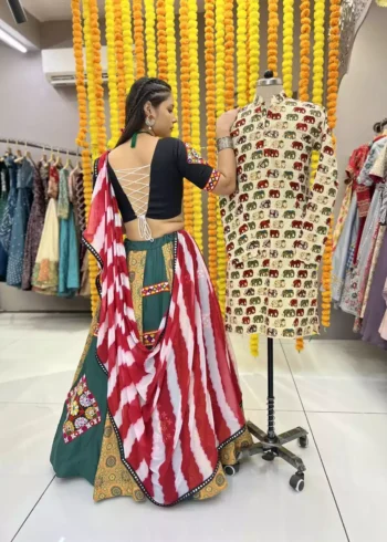 Green color heavy printed gamthi work embroided navratri chaniya choli