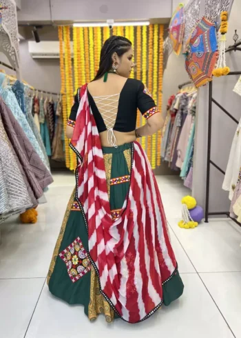 Green color heavy printed gamthi work embroided navratri chaniya choli