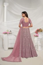 Mauve color paisley patterned zariwork soft net fabric bridal lehenga choli