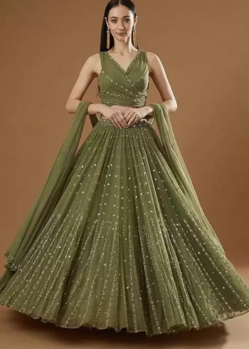 green color georgette fabric embroidered party wear lehenga choli
