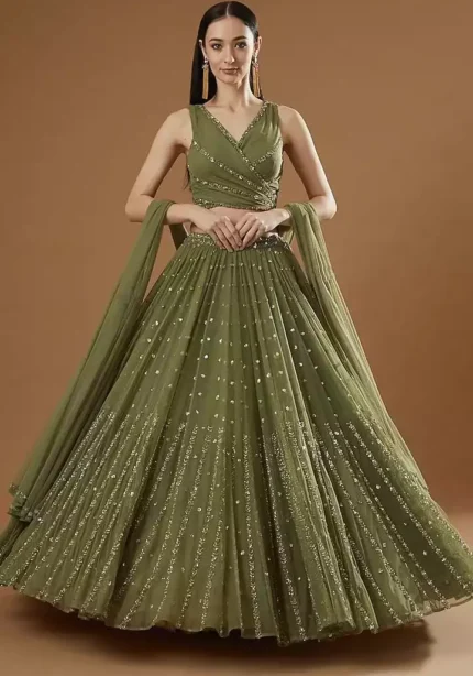 green color georgette fabric embroidered party wear lehenga choli