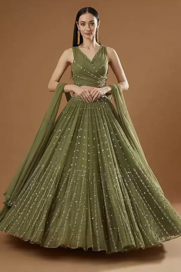 green color georgette fabric embroidered party wear lehenga choli