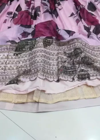 organza fabric pink color zari embroidered party wear lehenga choli