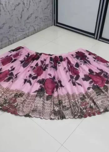 organza fabric pink color zari embroidered party wear lehenga choli