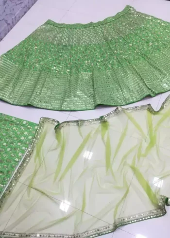 parrot green color bangalori silk fabric zari embroidered party wear lehenga choli