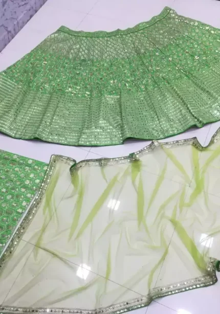 parrot green color bangalori silk fabric zari embroidered party wear lehenga choli