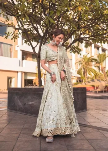 Pastel Green Color Heavy Banglori Silk Party Wear Lehenga Choli