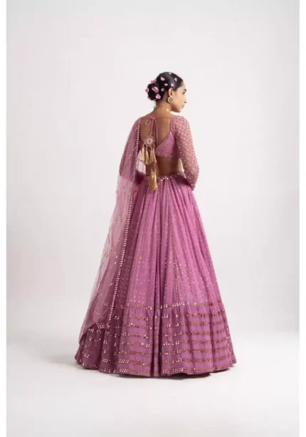 pink color faux georgette embroidered party wear and bridal lehenga choli