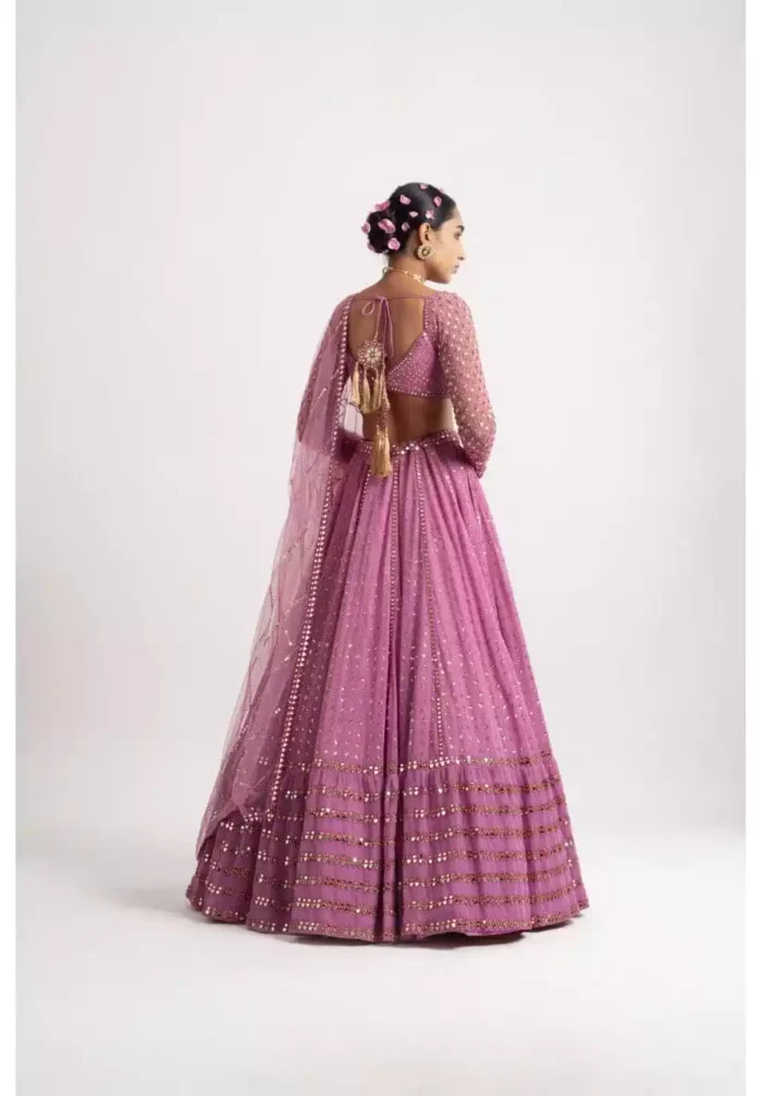 pink color faux georgette embroidered party wear and bridal lehenga choli