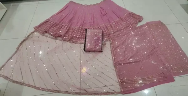 pink color faux georgette embroidered party wear and bridal lehenga choli