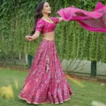 rani color malai satin silk embroidered party wear and bridal lehenga choli