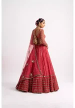 red color faux georgette embroidered party wear and bridal lehenga choli