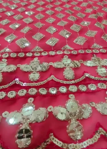 red color faux georgette embroidered party wear and bridal lehenga choli