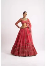 red color faux georgette embroidered party wear and bridal lehenga choli